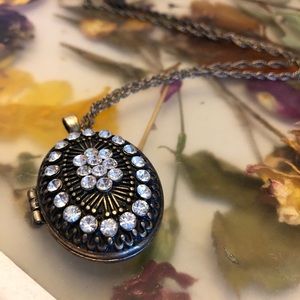 Locket necklace—long and rhinestoned
